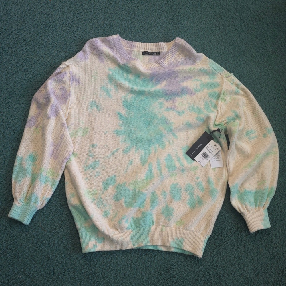 Black Tape Womens XS Tie Dye Cotton Sweater Vanilla Turquoise Berry Fall Winter
